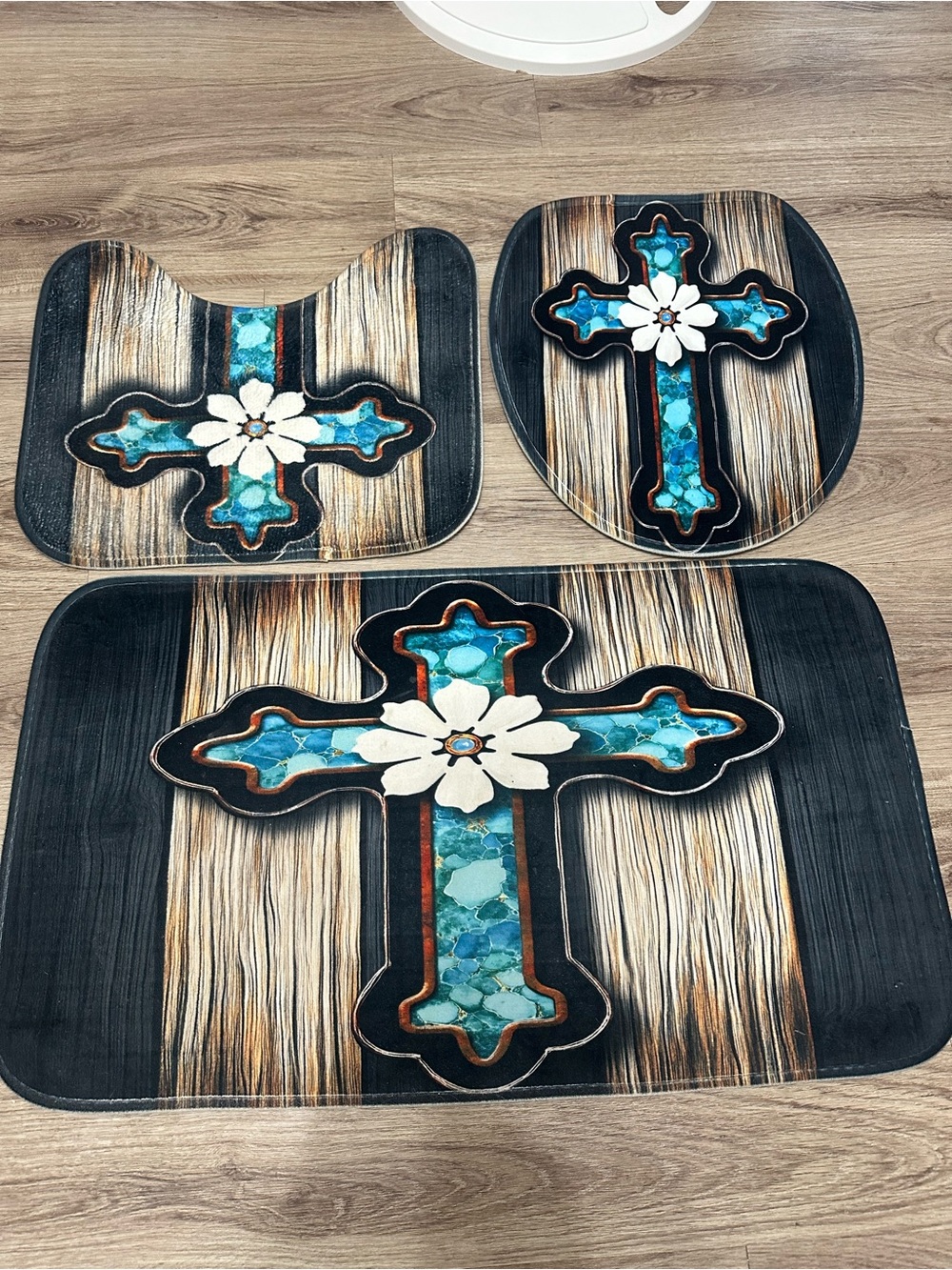 Decorative Teal Cross Bath Rug Set - Home Bath